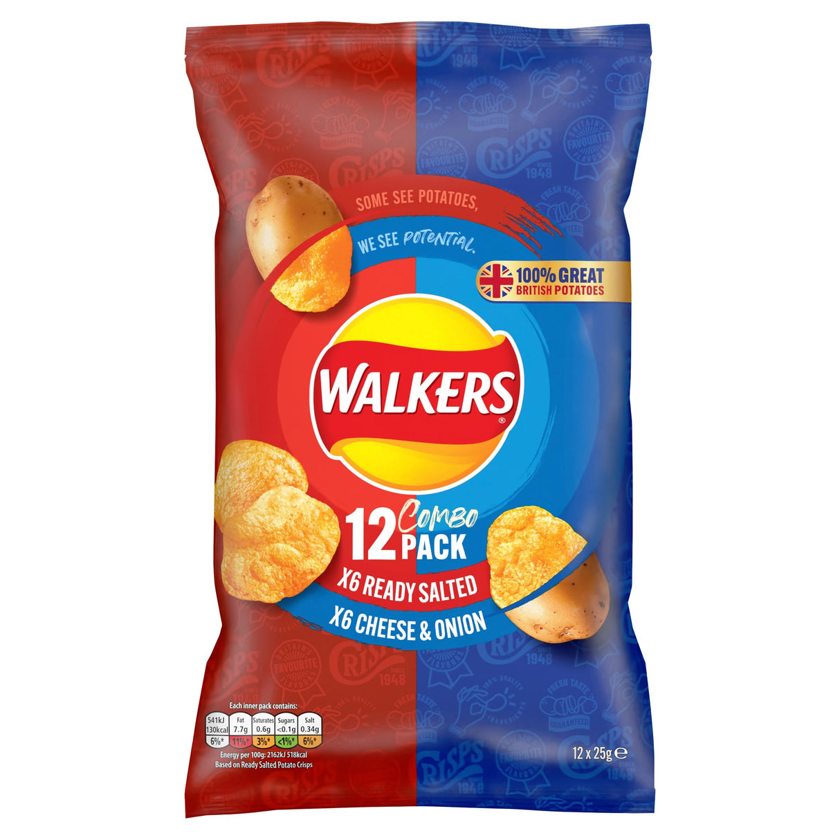 Walkers Ready Salted & Cheese & Onion Multi-Pack Crisps 12 x 25 g