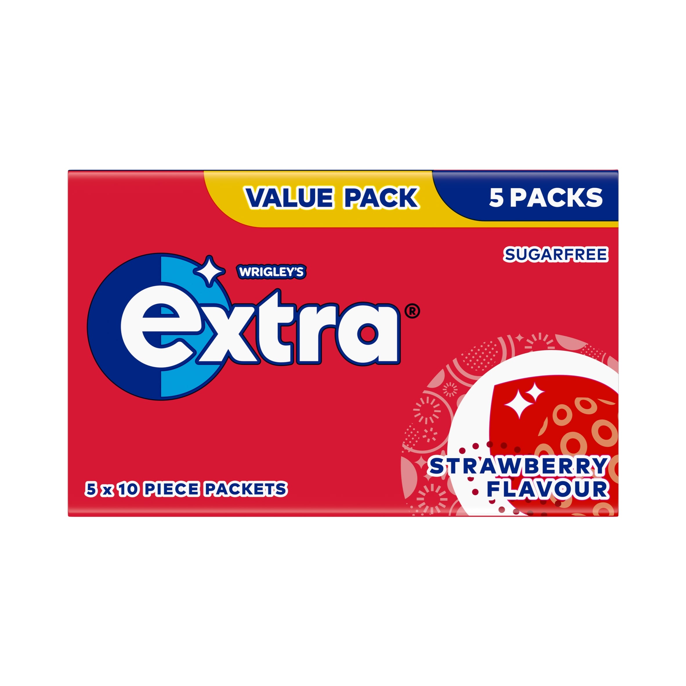 Wrigley's Extra Strawberry Flavour Sugar-Free Chewing Gum 5 x 10 Pieces 70 g