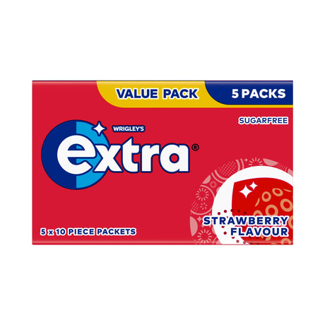 Wrigley's Extra Strawberry Flavour Sugar-Free Chewing Gum 5 x 10 Pieces 70 g