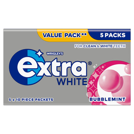 Wrigley's Extra White Bubblemint Sugar-Free Chewing Gum 5 x 10 Pieces 70 g