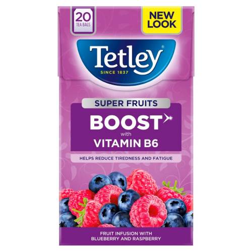 Tetley Tea Super Fruits Boost With Vitamin B6 Blueberry & Raspberry x20