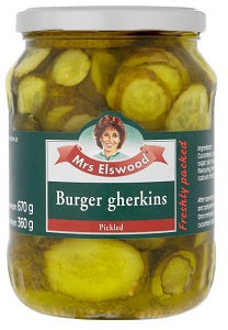 Mrs Elswood Burger Gherkins Pickled 670 g