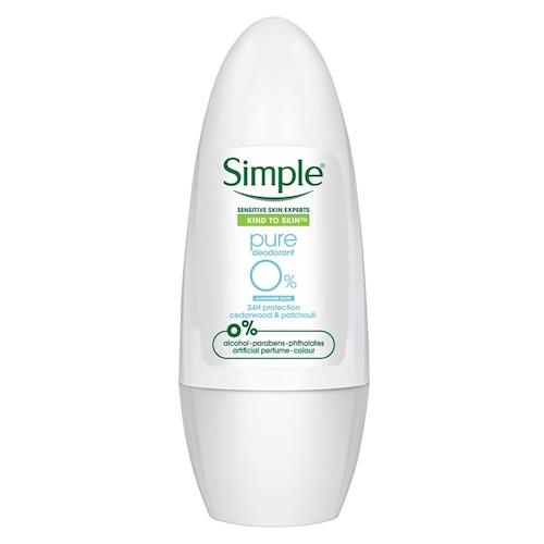 Simple Anti-Perspirant Deodorant Roll On Pure Cedarwood & Patchouli 45 ml