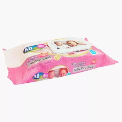 All Day Sensitive Baby Wet Towel Pink x90 Supermart.ng