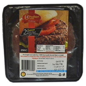 Hudson Premium Thick Beef Burger Patties 250 g x2