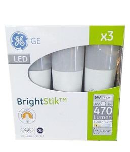 GE LED Bright Stik Pin Bulb B22 6W x3