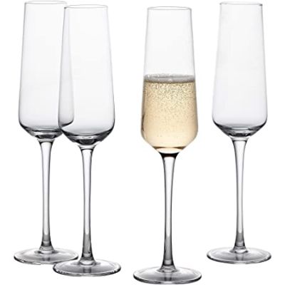 Premier Deco Hand Blown Champagne Glasses - 4 Pieces