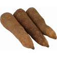 Three brown yams on a white background