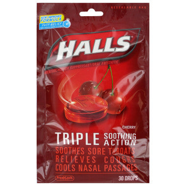 Halls Mentho Lyptus Triple Soothing Action Cherry 30 Lozenges