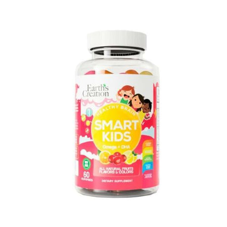 Earth's Creation Smart Kids Omega + DHA All Natural Fruits, Flavours & Colors 60 Gummies