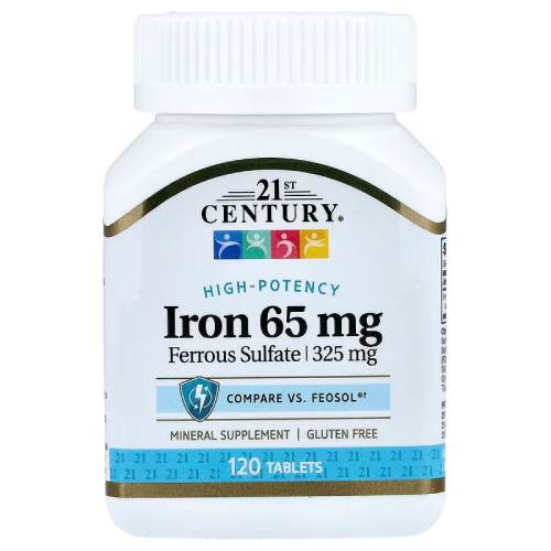21st Century Iron 65 mg Ferrous Sulfate 325 mg 120 Tablets