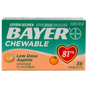 Bayer Chewable Low Dose Aspirin Orange Flavour 81 mg 36 Tablets