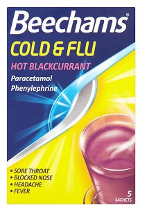 Beechams Cold & Flu Hot Blackcurrant Paracetamol 5 Sachets