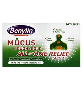 Benylin Mucus Cough & Cold All In One Relief 16 Tablets