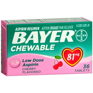 Bayer Chewable Low Dose Aspirin Cherry Flavored 81 mg 36 Tablets