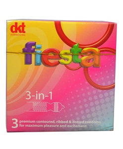 Fiesta 3-In-1 Ribbed, Contoured & Dotted 3 Condoms