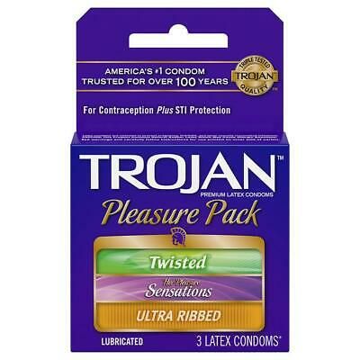Trojan Pleasure Pack 3 Condoms (Twisted, Sensations, Ultra Ribbed)