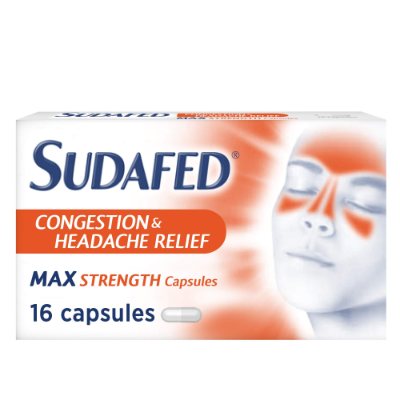 Sudafed Congestion & Headache Relief Max Strength 16 Capsules