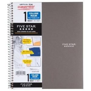 Five Star 1 Subject College Ruled Notebook 100 Sheets