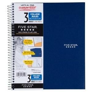 Five Star 3 Subject College Ruled Notebook 150 Sheets