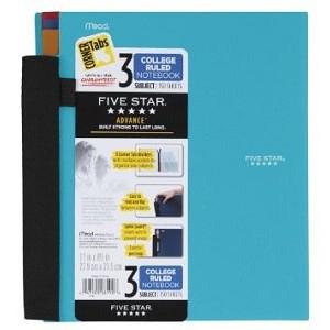 Five Star 3 Subject College Ruled Advance Notebook 150 Sheets