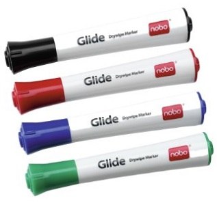 Nobo Glide Fine Dry Markers Assorted x4
