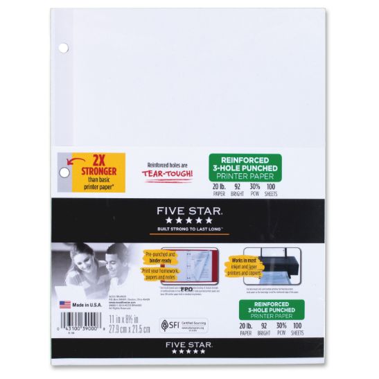 Mead Fivestar Reinforced 3 Hole Punched Printer Paper