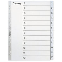 Polypropylene Divider 1-12 Tabs Grey Color A4