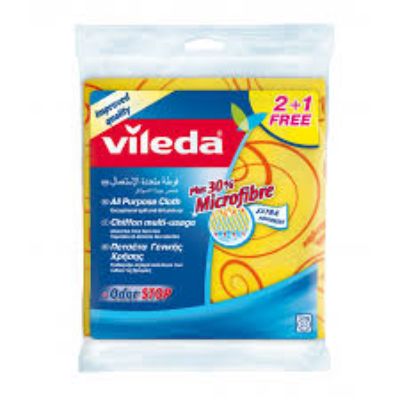 Vileda All Purpose Cloth 2 + 1 Free + 30% Microfibre + Odor Stop 39 x 36 cm