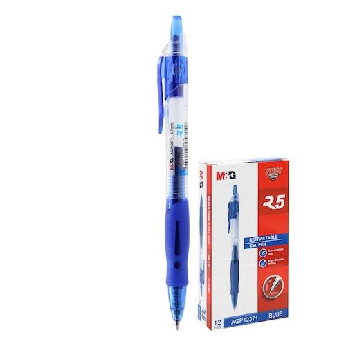 M & G Retractable Gel Pen Blue 0.7 mm Comfort Rubber Grip