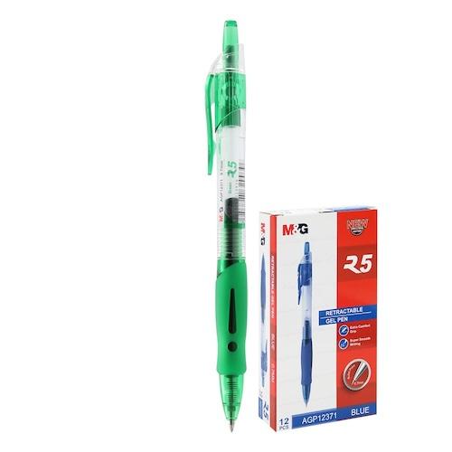 M & G Retractable Gel Pen Green 0.7 mm Comfort Rubber Grip