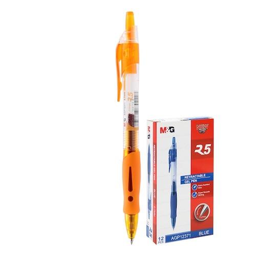 M & G Retractable Gel Pen Orange 0.7 mm Comfort Rubber Grip