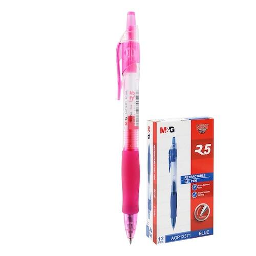 M & G Retractable Gel Pen Pink 0.7 mm Comfort Rubber Grip