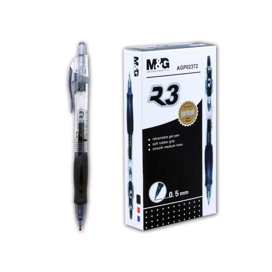 M & G Retractable Gel Pen Super Smooth Comfort Rubber Grip Black 0.5 mm