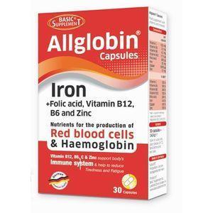 Allglobin Iron + Folic Acid, Vitamin B12, B6 & Zinc 30 Capsules