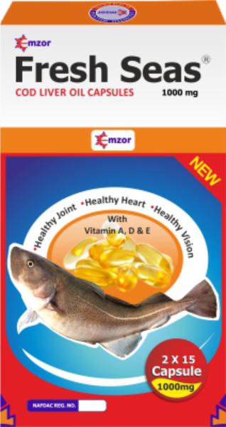 Emzor Fresh Seas Cod Liver Oil 1000 mg x15 Capsules