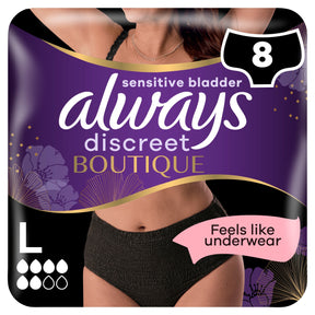Always Discreet Boutique Incontinence Pants Black Large 8 Pack