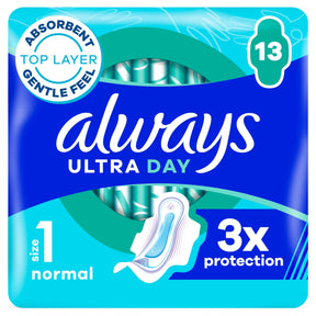 Always Ultra Day Sanitary Towels Size 1 Normal With Wings 13 Pack