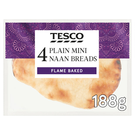 Tesco Plain Mini Naan Breads 4 Pack 188 g