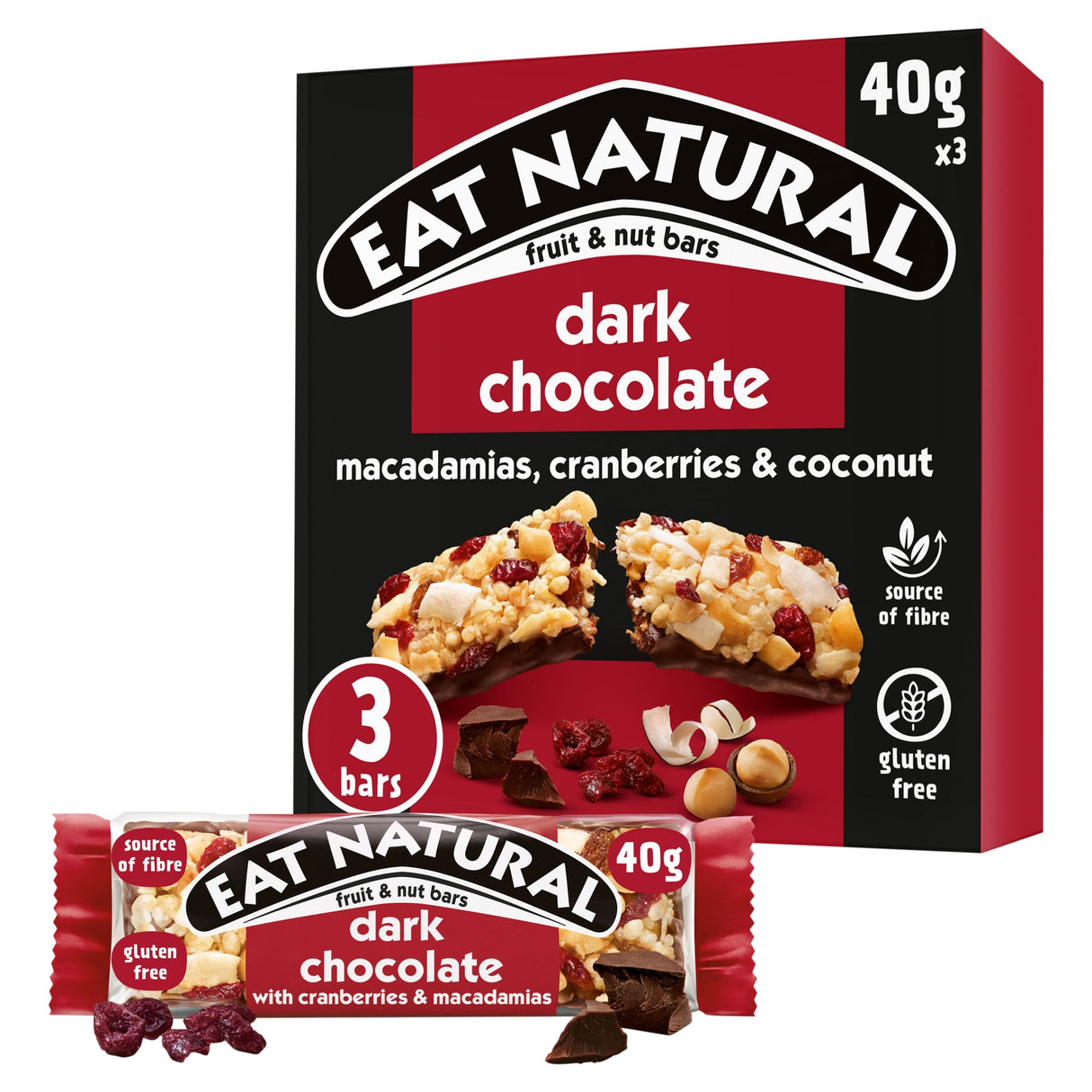 Eat Natural Fruit & Nut Bars With Dark Chocolate Cranberries & Macadamias 3 x 40 g