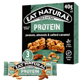 Eat Natural Fruit & Nut Protein Bars With Peanuts Almonds & Salted Caramel 3 x 40 g