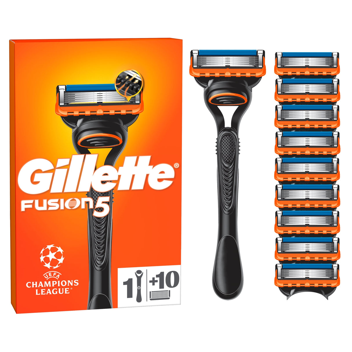 Gillette Fusion 5 Value Pack Mens Razor + 10 Blade Refills