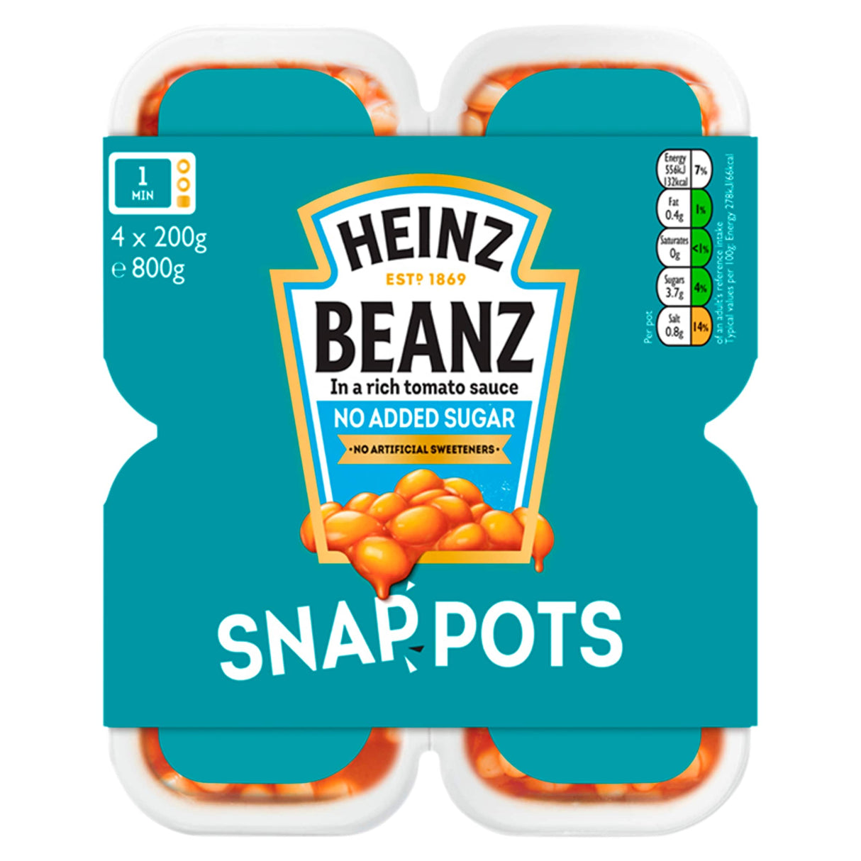 Heinz No Added Sugar Beanz Snap Pots 4 x 200 g