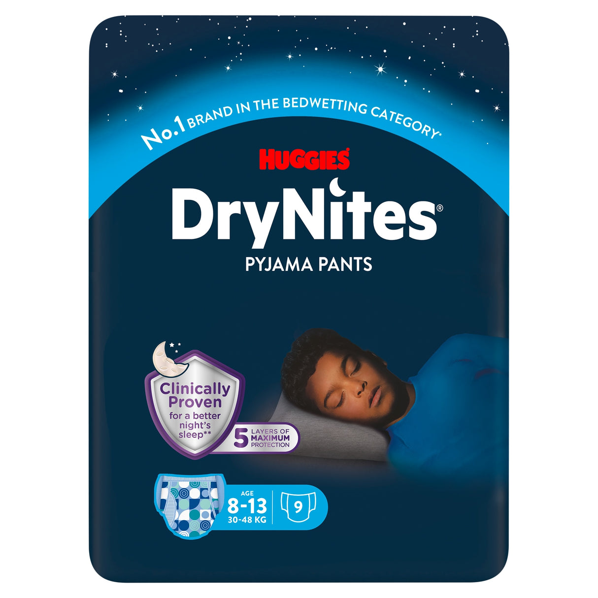Huggies Dry Nites Bedwetting Pyjama Nappy Pants Boy 8-13 Years x 9