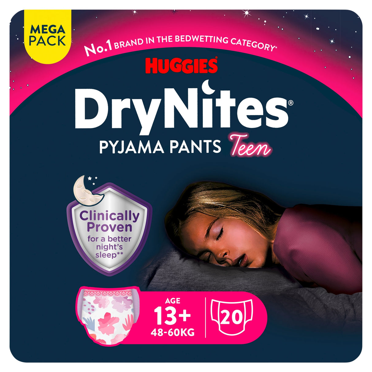 Huggies Dry Nites Bedwetting Pyjama Nappy Pants Girl 13 Years+ x 20