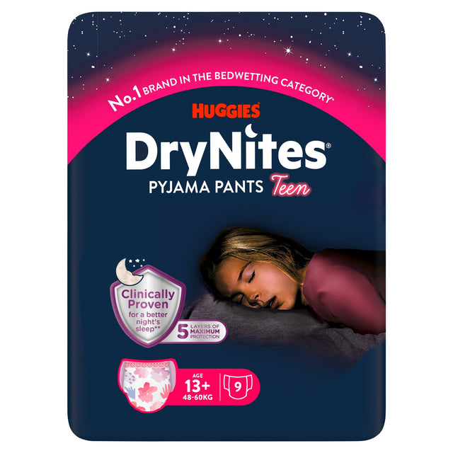 Huggies Dry Nites Bedwetting Pyjama Nappy Pants Girl 13 Years+ x 9