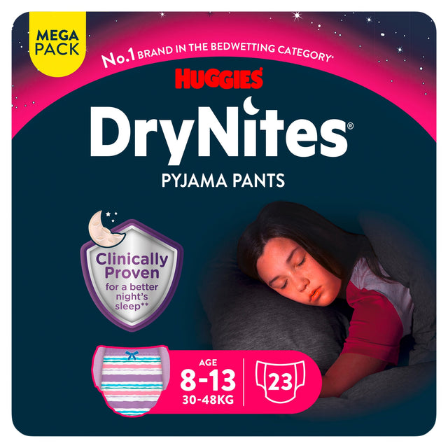 Huggies Dry Nites Bedwetting Pyjama Nappy Pants Girl 8-13 Years x 23