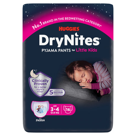 Huggies Dry Nites Pyjama Pants Girl 3-4 Years 16 Pack