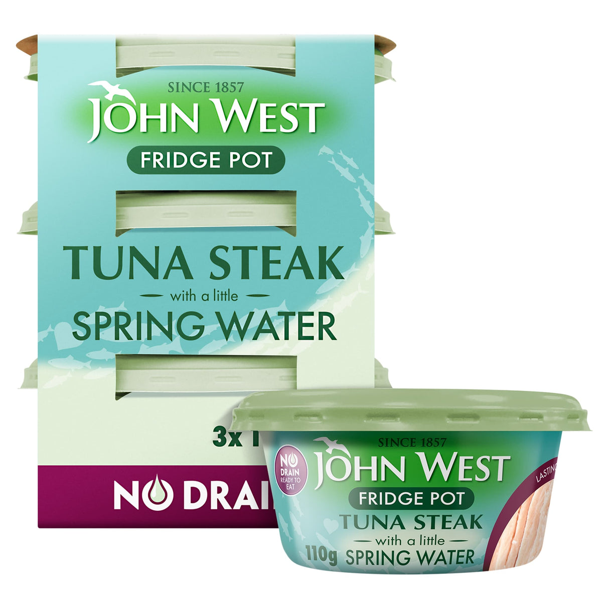 John West No Drain Fridge Pot Tuna Steak With A Little Spring Water 3 x 110 g
