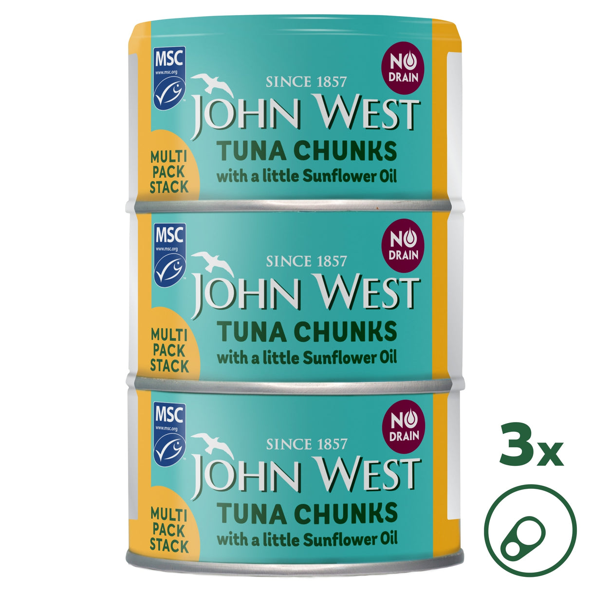 John West No Drain Tuna Chunks With A Little Sunflower Oil Msc 3 x 100 g